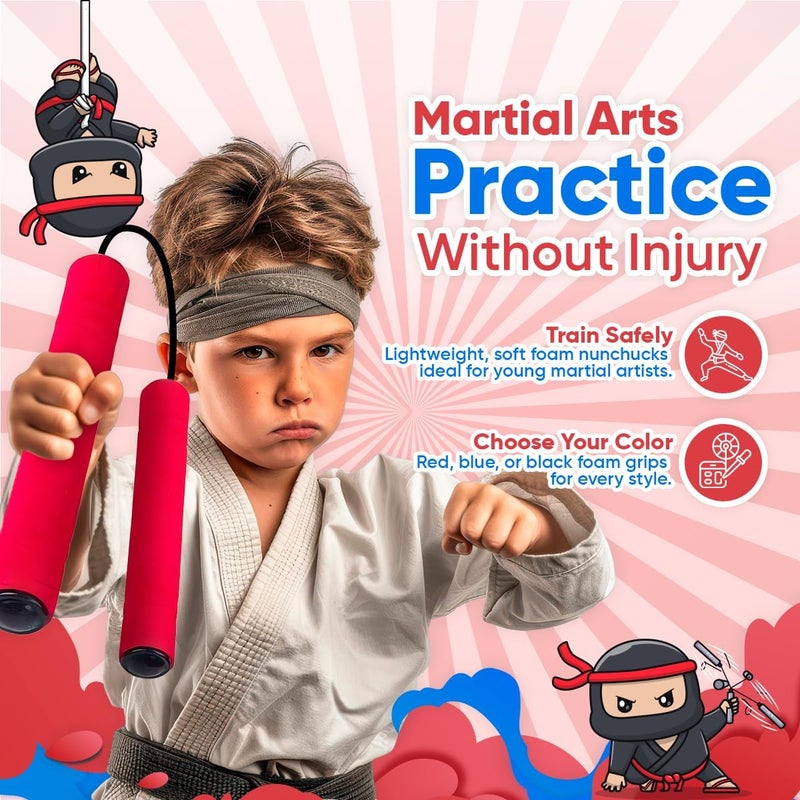 Playbees Foam Toy Nunchucks for Kids, 3 Pack, Red Blue Black Colors, Soft Training Martial Arts Equipment, Gift Toy for Children, Party Favors, Birthday Gift for Boys and Girls, - Image 3